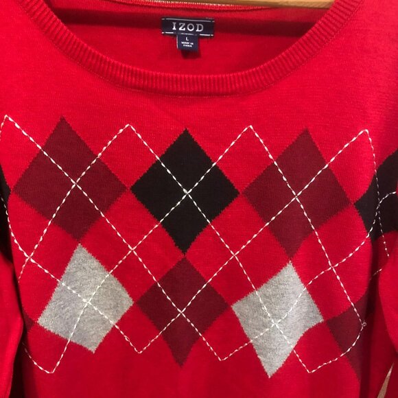 IZOD Sweater Men's Argyle Diamond Red Sz L - Picture 1 of 7